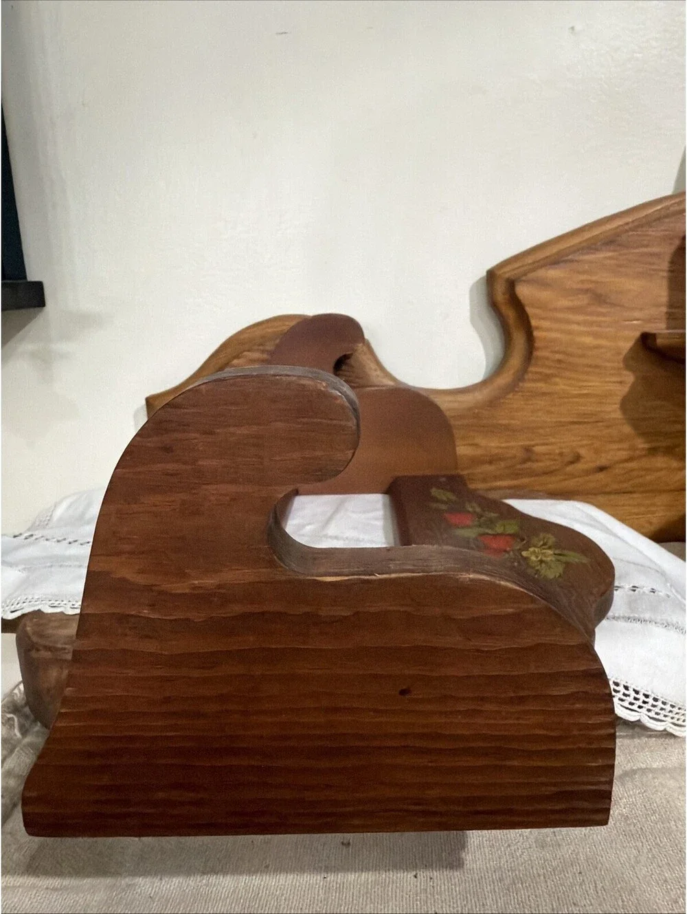 Rolling Pin & Holder Wood VTG Kitchen Display Red Strawberry Paper Towel Retro